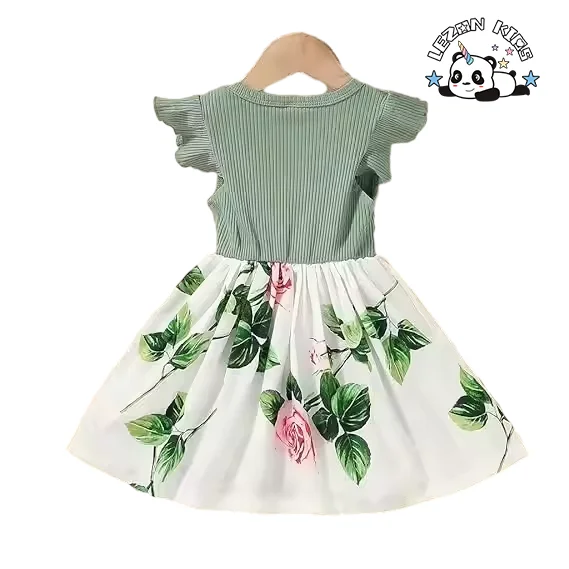 LEZONKIDS - Customizable Summer Fall Floral Casual Sleeveless Ruffle Sundress Mini Design Lace Decoration Girl Dress